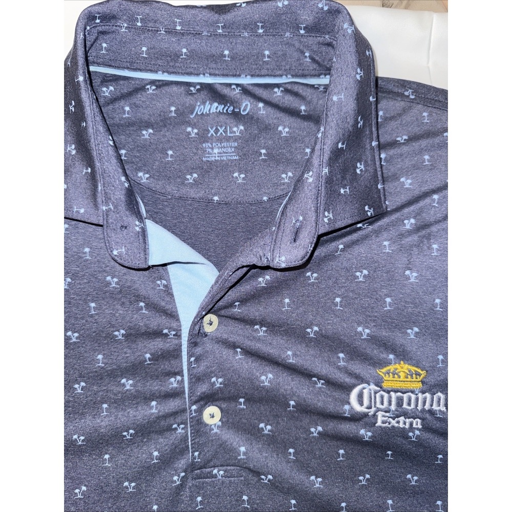 Johnnie-O Men's XXL Blue Short Sleeve Golf Polo Shirt W/Corona Extra Large Logo